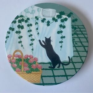 MEBEL Black Cat Trivet Made In Italy Melamine 7.75” EUC Flowers Plants Tray Dish